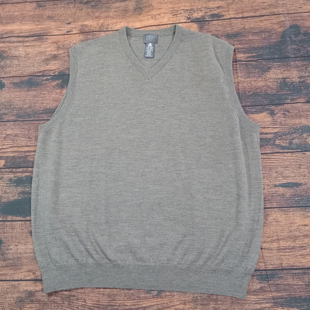 Mercer Street Studio 100% Merino Wool Sweater Vest Men's XL Green‎